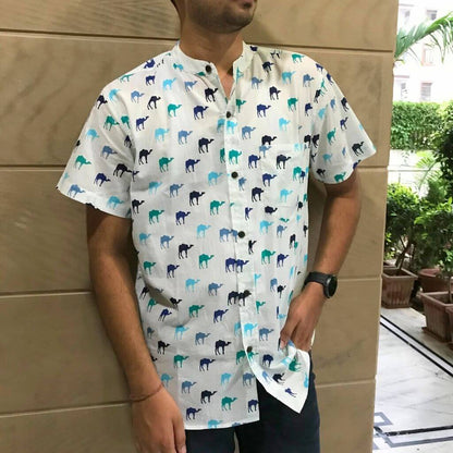 Blue Camel Short Sleeves Cotton Shirt - GHAAVI.