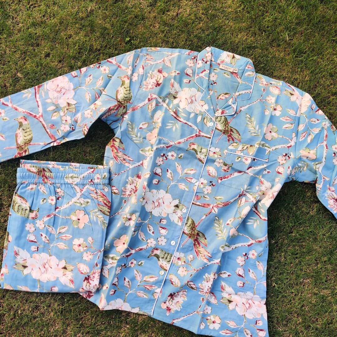 Blue Cloudy Bird Nightsuit - GHAAVI.