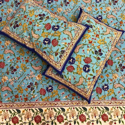 Blue Dream Hand Block Print Bedsheet set - GHAAVI.