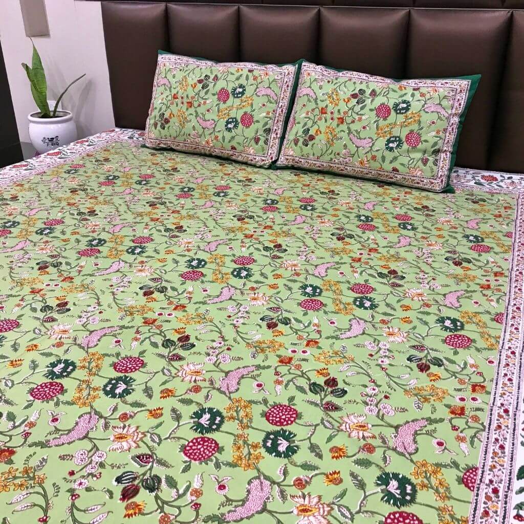 Dream Hand Block Print Bedsheet with Pillows - GHAAVI.