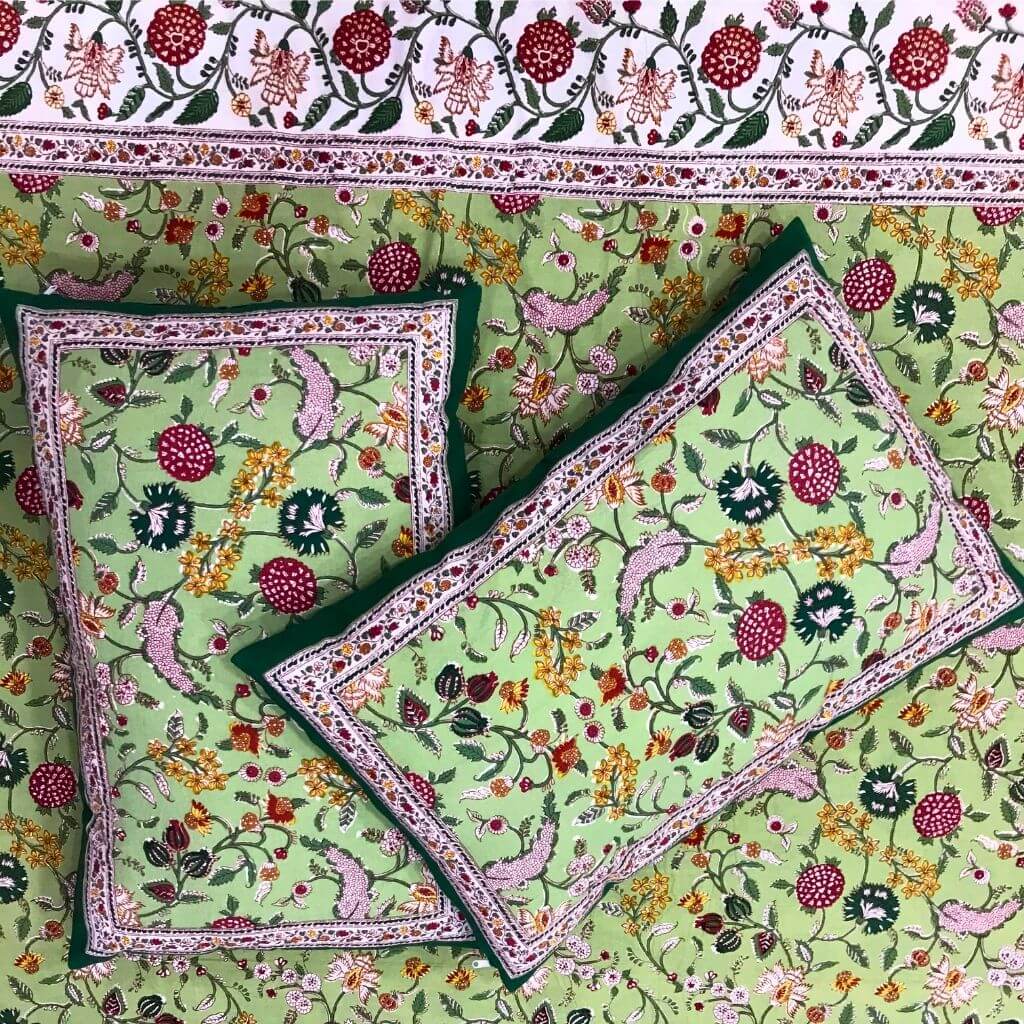 Dream Hand Block Print Bedsheet with Pillows - GHAAVI.