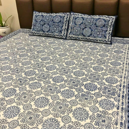 Geru Blue Print Bedsheet set - GHAAVI.