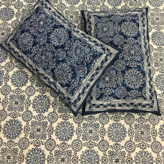 Geru Blue Print Bedsheet set - GHAAVI.