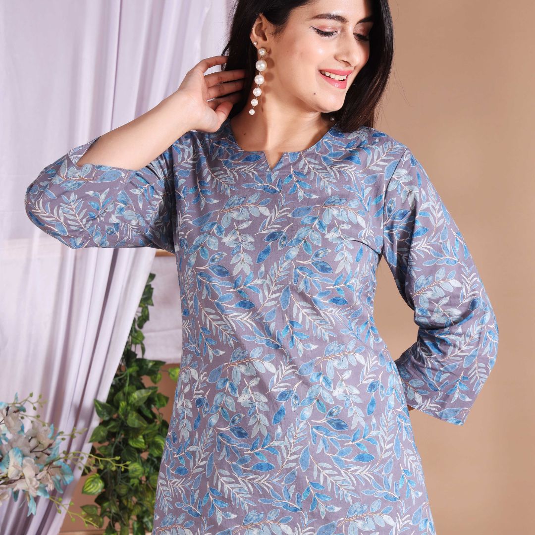 Grey leafy Lounge wear set - GHAAVI.