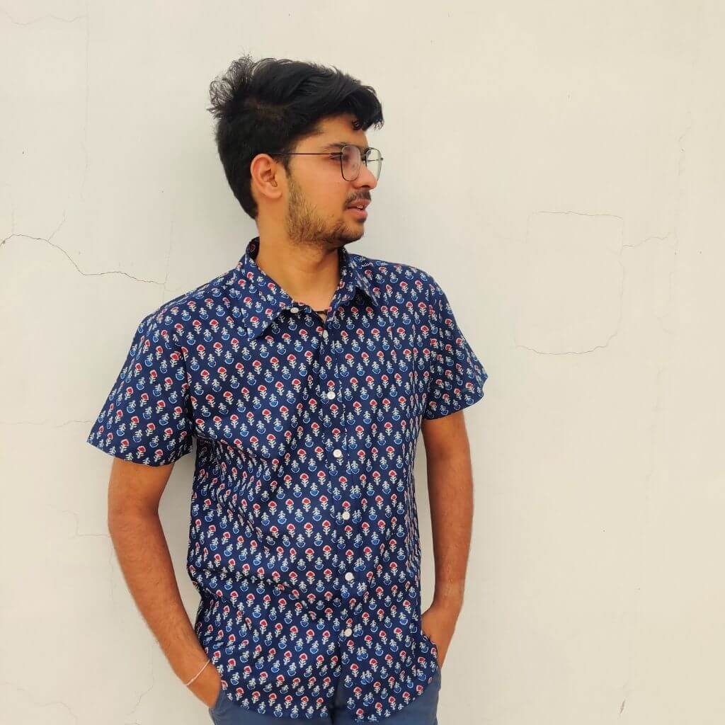 Navy Hand Block Printed Short Sleeves Cotton Shirt - GHAAVI.