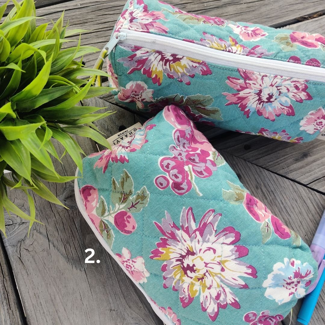 Pink Floral Cotton quilted pouch - GHAAVI.