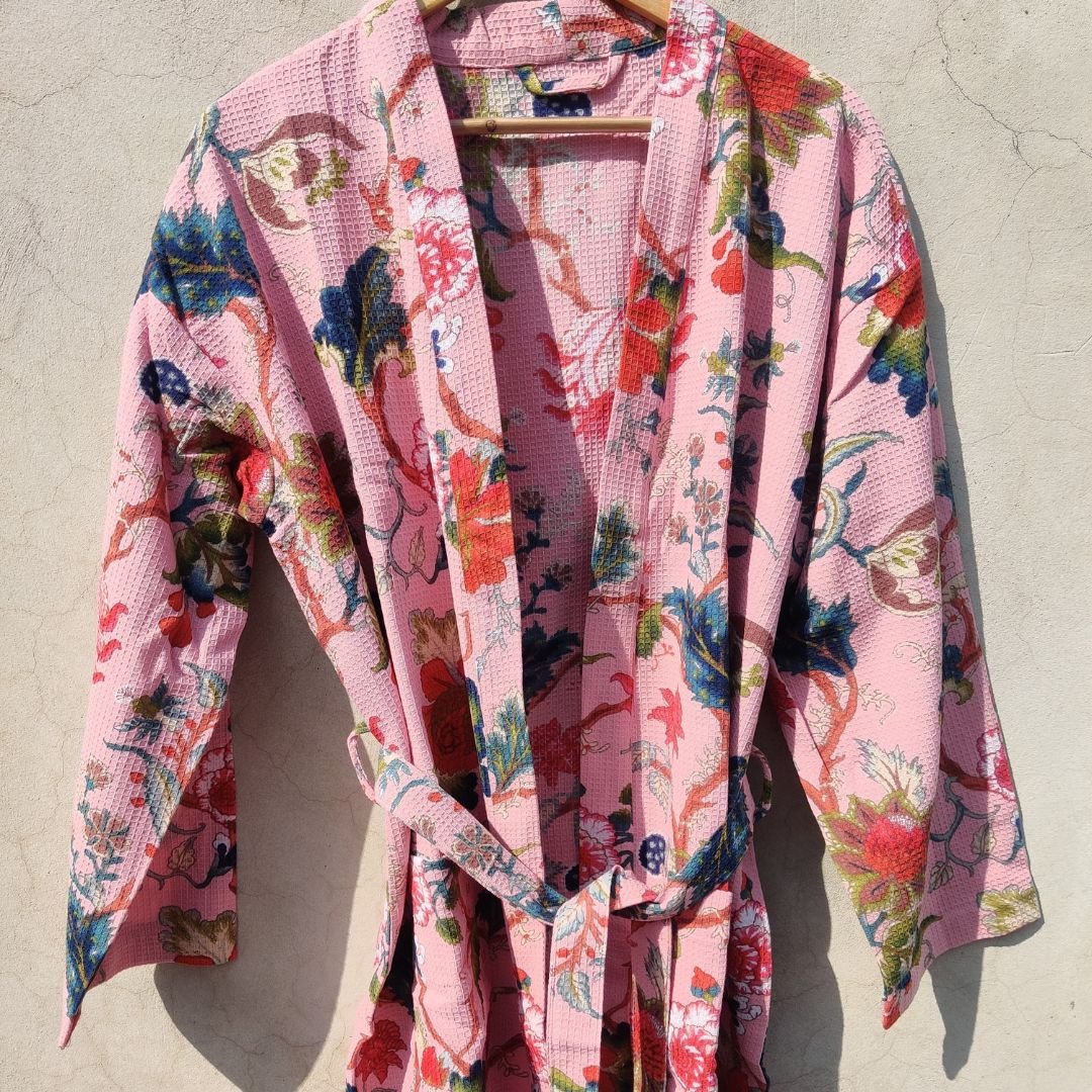 Pink Gullying Unisex waffle Bathrobe - GHAAVI.