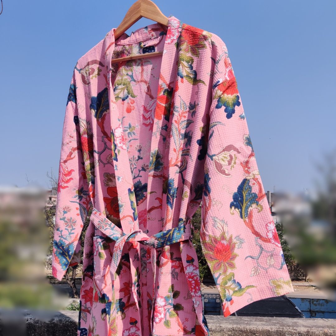 Pink Gullying Unisex waffle Bathrobe - GHAAVI.