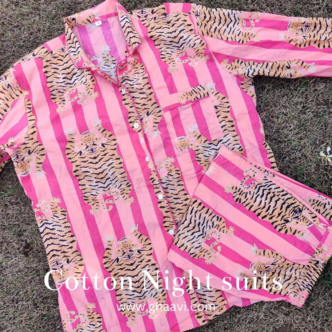 Pink Tiger Cotton Night suit - GHAAVI.