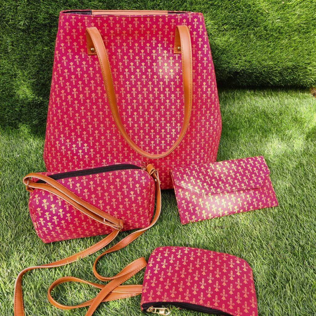 Textiles Printed Tote Bag (Pack of 4) - GHAAVI.
