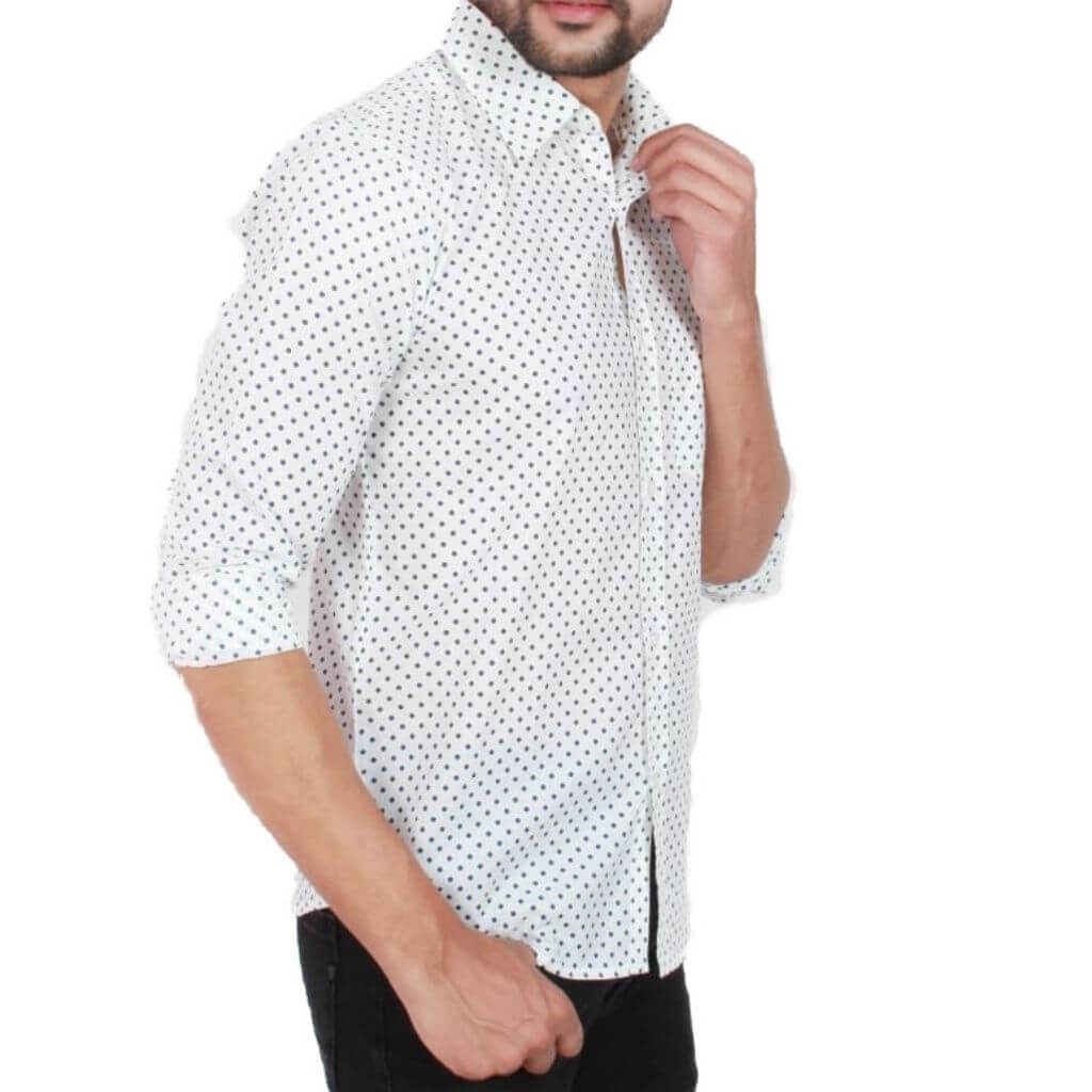 White Polka Dot Full Sleeves Cotton Shirt - GHAAVI.